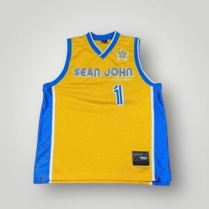 Sean John Shirt Mens XL Yellow Blue Victory Series‎ VS 1969 Basketball Jersey